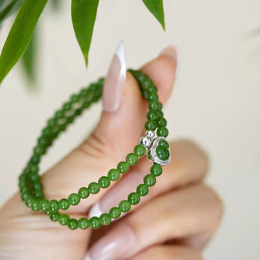 Serene Calabash Jade Bracelet
－ Natural Hetian Jade Beaded Bracelet (Fresh Apple Green, Neo-Chinese Elegance)