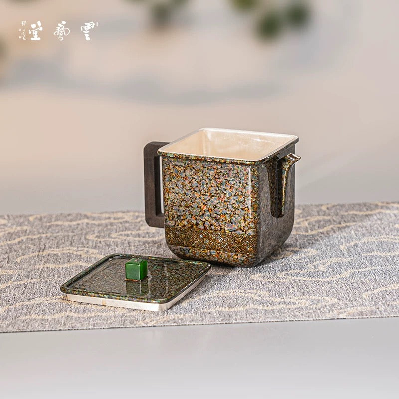 999 Pure Silver Handcrafted Teapot - Suzhou-Style Square Teapot with Auspicious Cloud Motif & Slow-Colored Patina