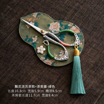 Mini Tea Scissors – Decorative Brocade-Covered Snips for Cutting Tea Bags & Leaves, Tea Ceremony Accessory