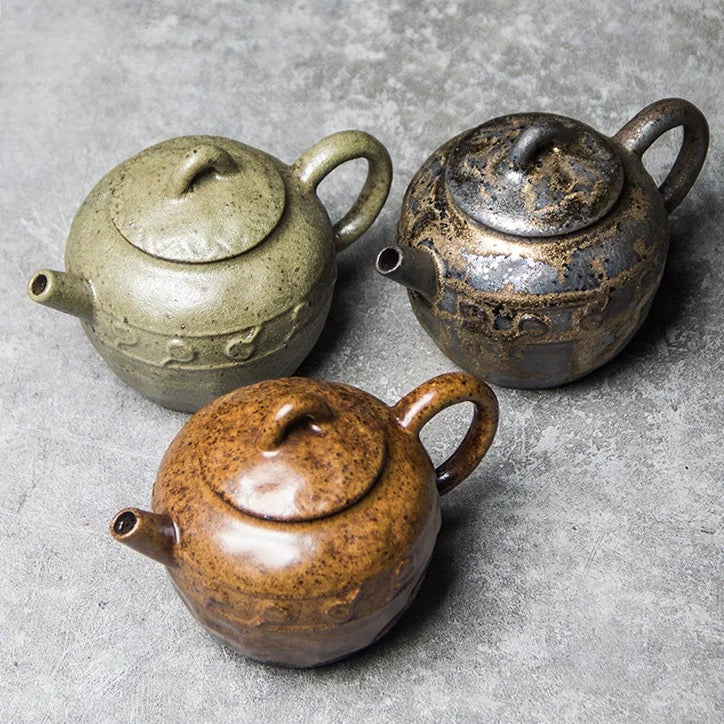 Handmade Retro Ceramic Teapot – Wood-Fired Kungfu Tea Set with Gilded Glaze, Japanese-Style Coarse Clay Small Teapot with Filter, Home Brewing Pot
