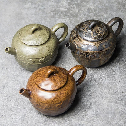 Handmade Retro Ceramic Teapot – Wood-Fired Kungfu Tea Set with Gilded Glaze, Japanese-Style Coarse Clay Small Teapot with Filter, Home Brewing Pot