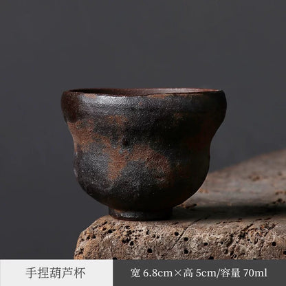 Japanese Wabi-Sabi Hand-Pinched Teapot – Ins-Style Creative Yixing Clay & Stoneware Lidded Cup, Easy-to-Season Handheld Gongfu Tea Set