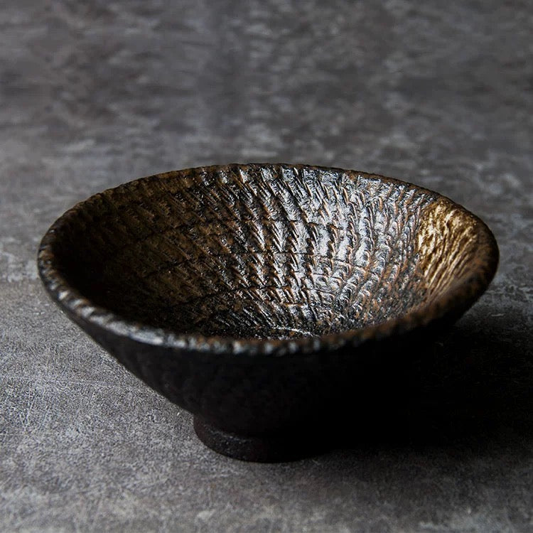 Handmade Coarse Clay Conical Tea Cup - Japanese-Style Chawan Master Cup, Rustic Wood-Fired Ceramic Tea Bowl (Large Size)