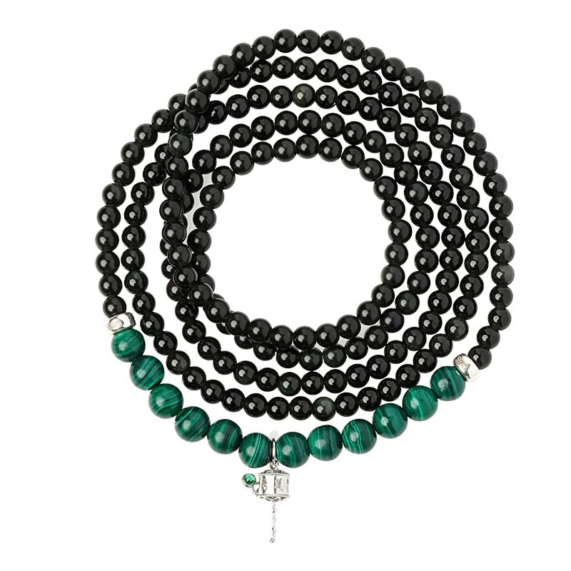 Rainbow Eye Obsidian & Malachite Beaded Bracelet－ Handwoven 5-Layer Wrap Bracelet (4mm Gemstones, Boho Chic Unisex Design)