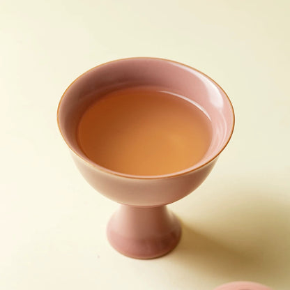 Song Dynasty Style Pink Ruyao Tea Cup – Crackle-Glazed Stemmed Master Cup for Women
