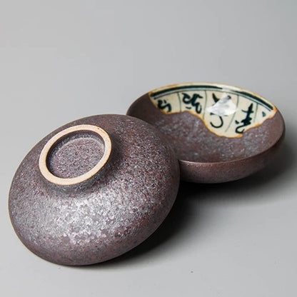 Handmade Coarse Clay Tea Cup - Wood-Fired Ceramic Tea Set, Chinese Pu'er Tea Cup with Hand-Painted Design, Large Gongfu Chawan Master Cup (Free Shipping)