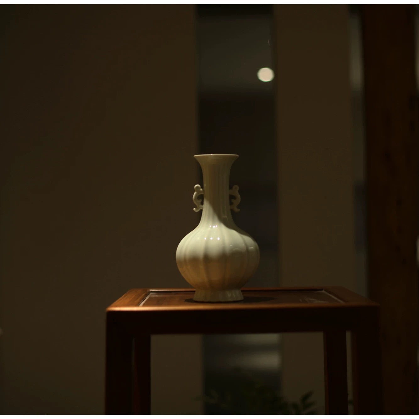 Shadow Blue Twin-Handled Vase"－ Song Dynasty Style Scholar's Object (Celadon Flower Vase for Tea Room & Study)