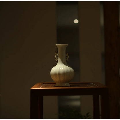 Shadow Blue Twin-Handled Vase"－ Song Dynasty Style Scholar's Object (Celadon Flower Vase for Tea Room & Study)