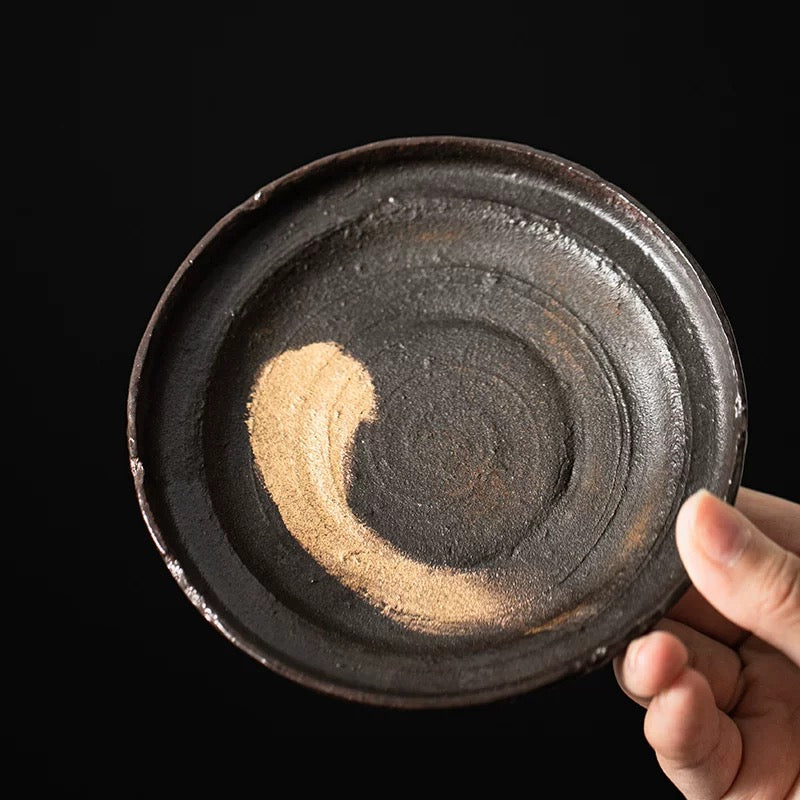 Golden Glaze Wood-Fired "Sancai" Tea Bowl - Handheld Retro Style Japanese-inspired Single Tea Set for Home Brewing & Gongfu Tea Ceremony