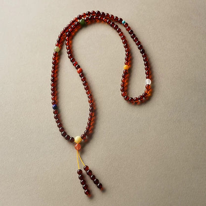 Blood Amber 108-Bead Mala - Handknotted Red Baltic Amber Prayer Necklace/Bracelet