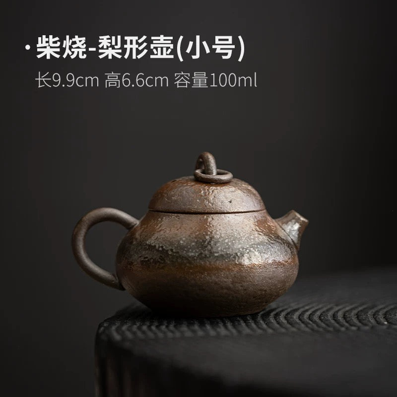 Handmade Wood-Fired Mini Teapot - Zen-Inspired Gongfu Tea Set with Rustic Stoneware 'Xishi' Pot for Solo Tea Sessions