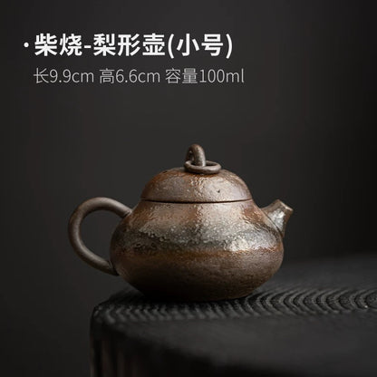 Handmade Wood-Fired Mini Teapot - Zen-Inspired Gongfu Tea Set with Rustic Stoneware 'Xishi' Pot for Solo Tea Sessions