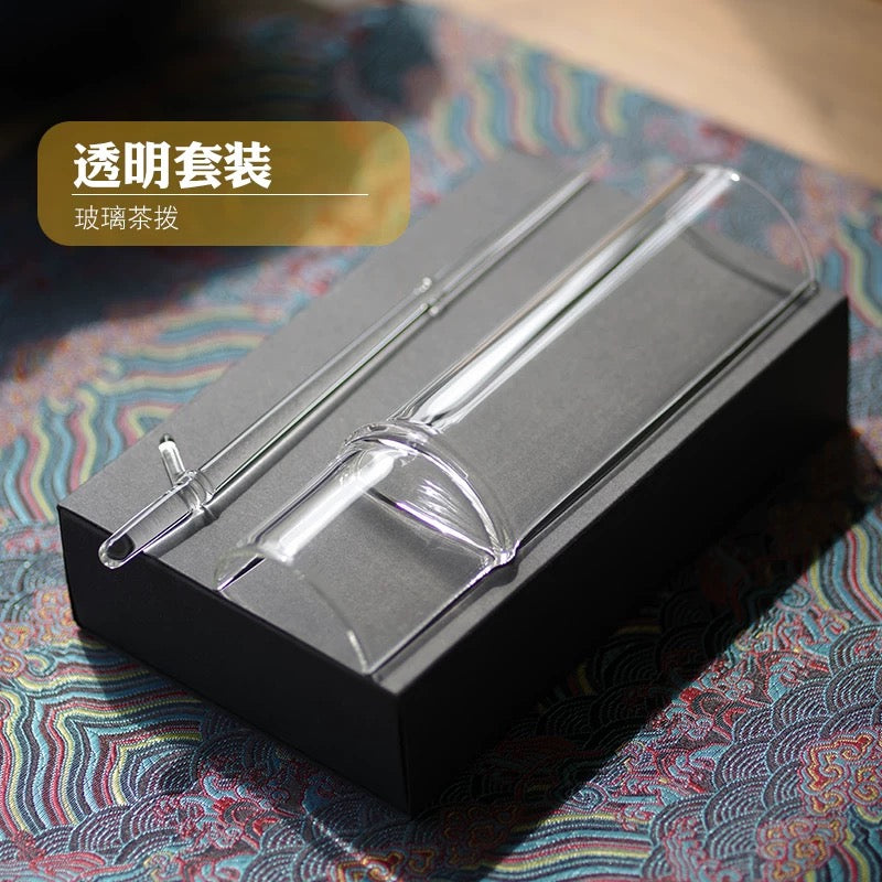 Elegant Bamboo-Inspired Glass Tea Scoop – Transparent Household Tea Tool for Measuring, Awakening, and Serving Tea | Multi-Purpose Tea Scoop, Pick, Stirrer, and Tea Leaf Holder | Essential Tea Ceremony Accessory