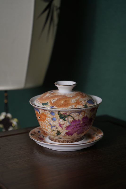 White porcelain hand-painted peony flower covered bowl