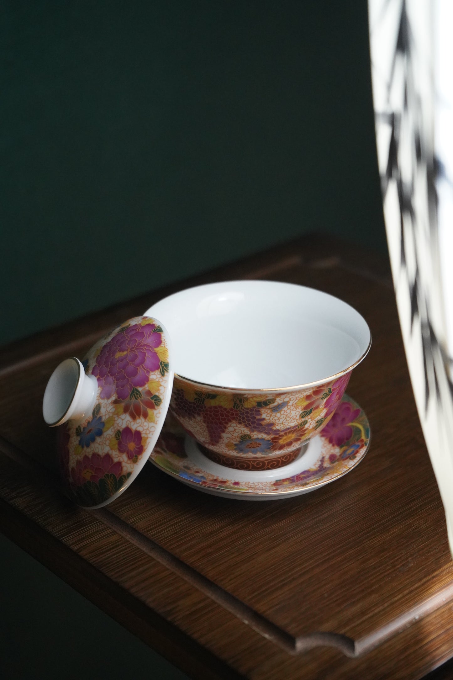 White porcelain hand-painted peony flower covered bowl