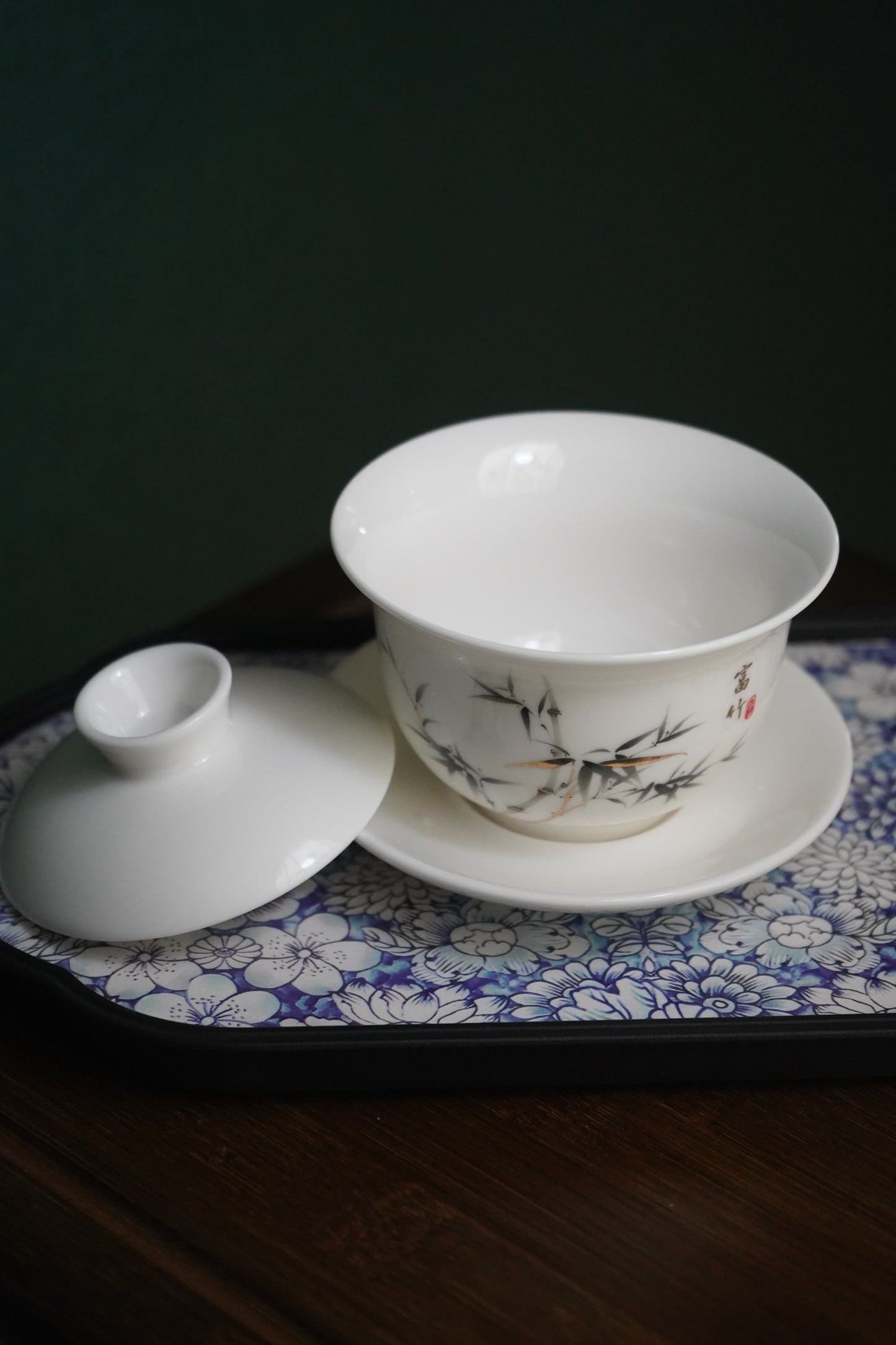 White porcelain hand-painted lid bowl