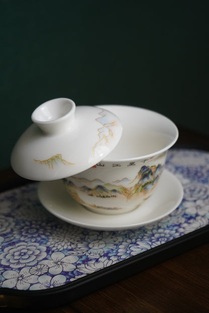 White porcelain hand-painted lid bowl