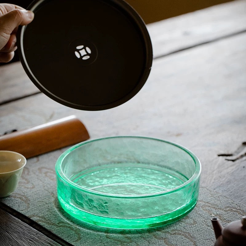 Vintage Glass Tea Waste Water Jar - Large Covered Wastewater Container for Tea Ceremony (Multi-Functional as Brush Rinse & Cup Cleaner)