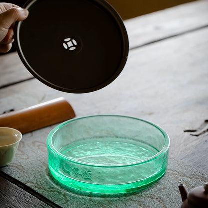 Vintage Glass Tea Waste Water Jar - Large Covered Wastewater Container for Tea Ceremony (Multi-Functional as Brush Rinse & Cup Cleaner)