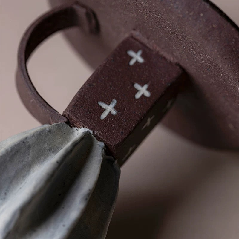 Japanese-Style Rustic Ceramic Candle Holder – Handcrafted Tea Table Decor for Home & Meditation (Artisanal Unglazed Altar Lamp)