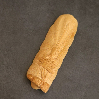 Premium Carved Bamboo Tea Tools – 3-Piece Lotus Leaf Set with Tea Scoop & Picker