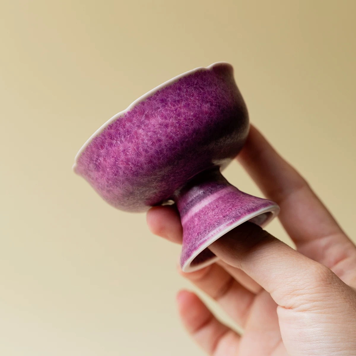 Handmade Yaobian Purple Tea Cup – Crystalline Glaze Ceramic Gongfu Set