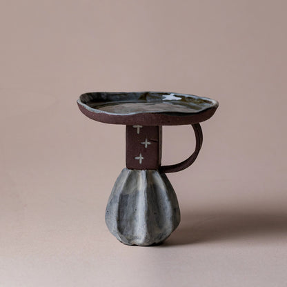 Japanese-Style Rustic Ceramic Candle Holder – Handcrafted Tea Table Decor for Home & Meditation (Artisanal Unglazed Altar Lamp)