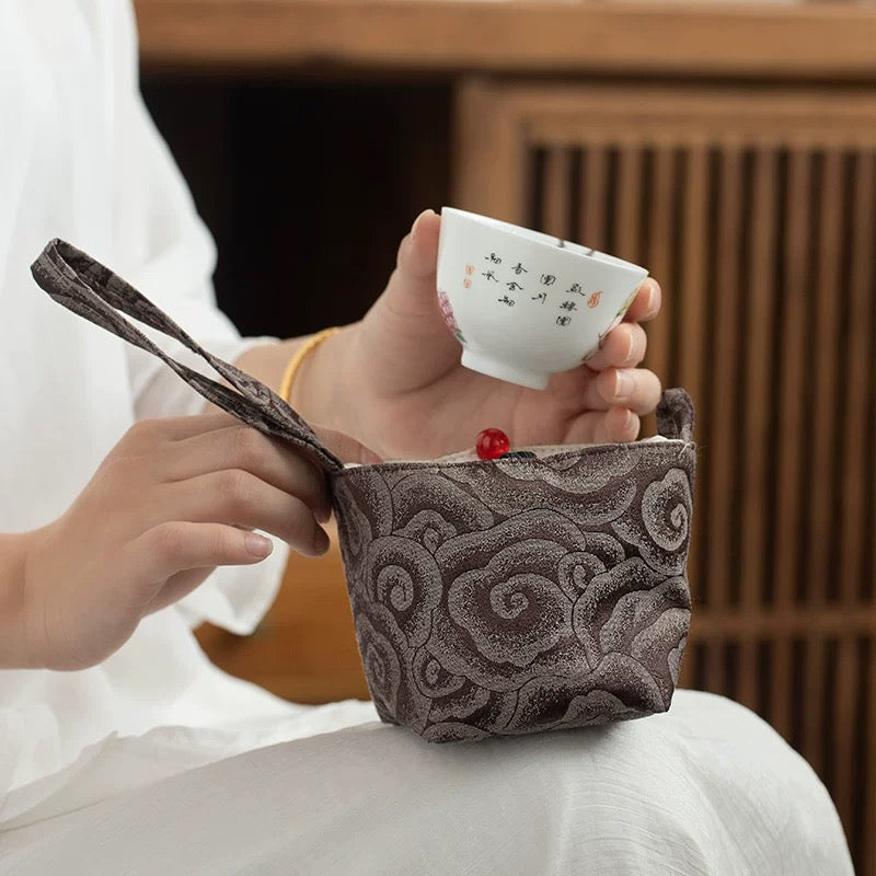 Woven Cotton Tea Accessory Pouch Set – Portable Drawstring Bags for Travel Tea Cups & Canisters (Owner’s Cup Storage Solution)