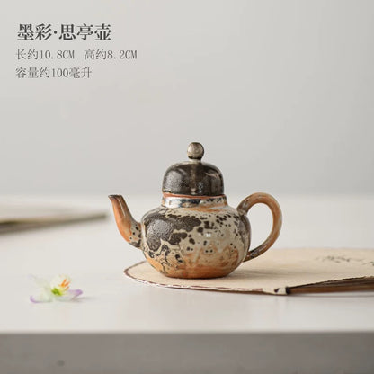 Handmade Wood-Fired Ceramic Teapot – Retro Wabi-Sabi "Dragon Egg" Small Teapot with Filter (Japanese Rustic Style, Kiln-Transformed Glaze)
