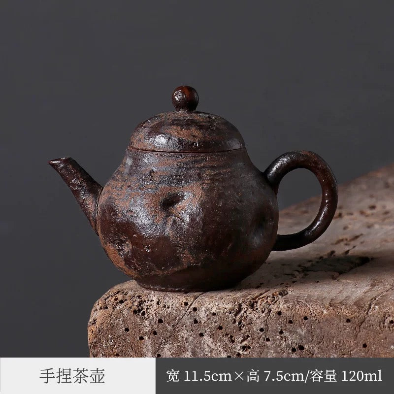 Japanese Wabi-Sabi Hand-Pinched Teapot – Ins-Style Creative Yixing Clay & Stoneware Lidded Cup, Easy-to-Season Handheld Gongfu Tea Set