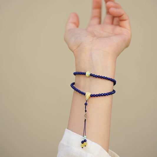 Mini 108-Count Lapis Lazuli Mala - Genuine Afghan Stone Buddhist Bracelet with Double-Wrap Design
