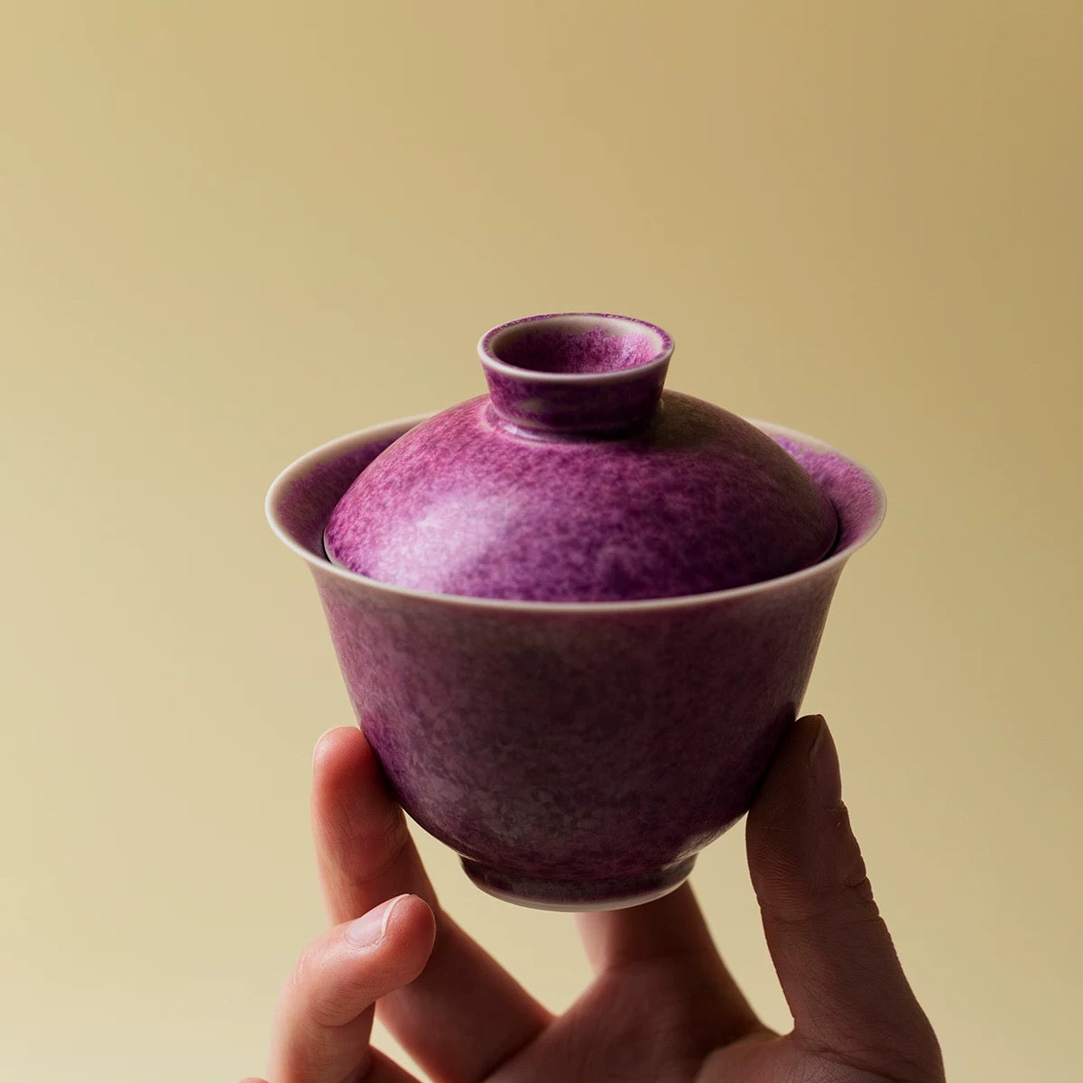 Handmade Yaobian Purple Tea Cup – Crystalline Glaze Ceramic Gongfu Gaiwan