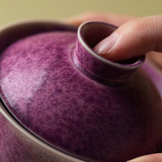 Handmade Yaobian Purple Tea Cup – Crystalline Glaze Ceramic Gongfu Gaiwan