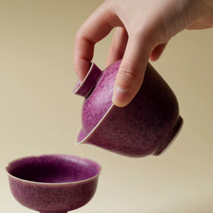 Handmade Yaobian Purple Tea Cup – Crystalline Glaze Ceramic Gongfu Gaiwan