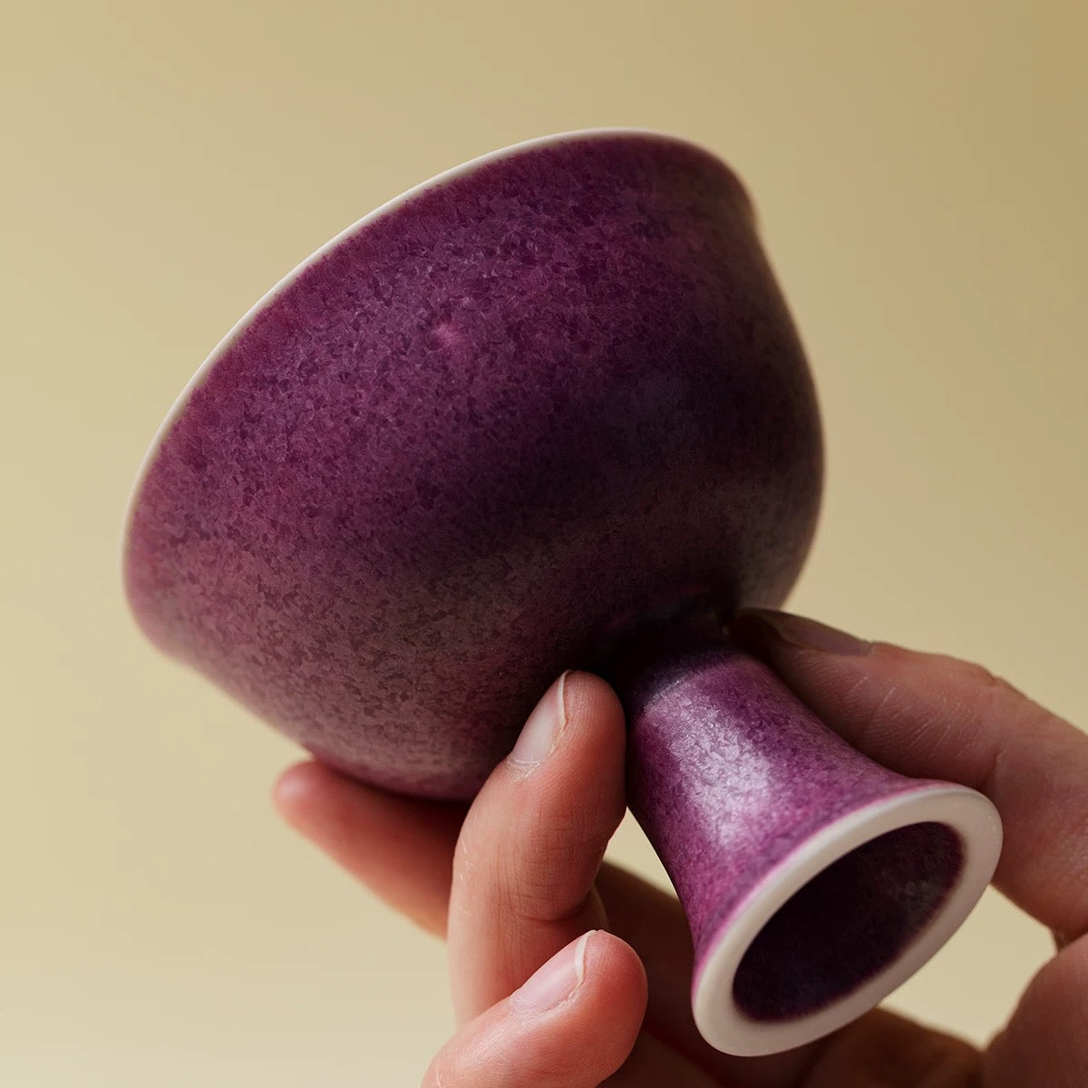 Handmade Yaobian Purple Tea Cup – Crystalline Glaze Ceramic Gongfu Set