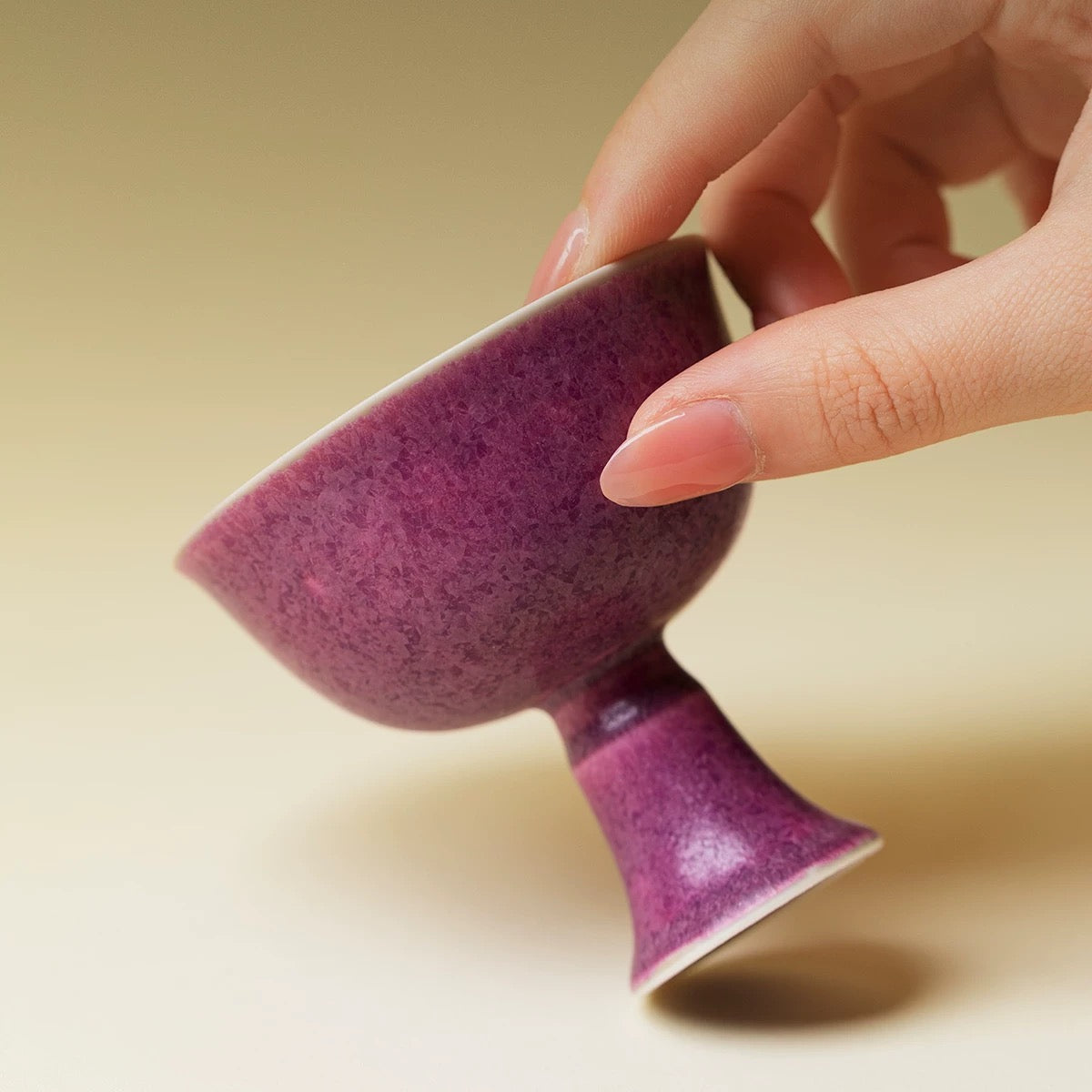 Handmade Yaobian Purple Tea Cup – Crystalline Glaze Ceramic Gongfu Set