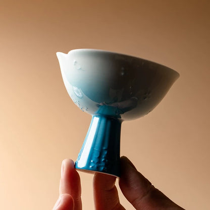 Premium Arita Porcelain Tea Cup - Cobalt Hand-Painted Stemmed Master Cup