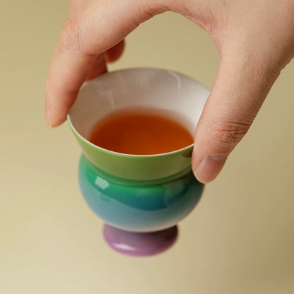 Emerald Radiance Tea Cup - Round-Rimmed Porcelain Fortune Cup for Women