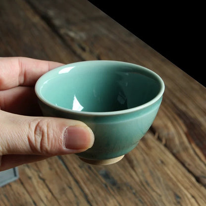 Weighted Celadon Tea Bowl – Artisan Thick-Glazed Drinking Cup for Gongfu Tea