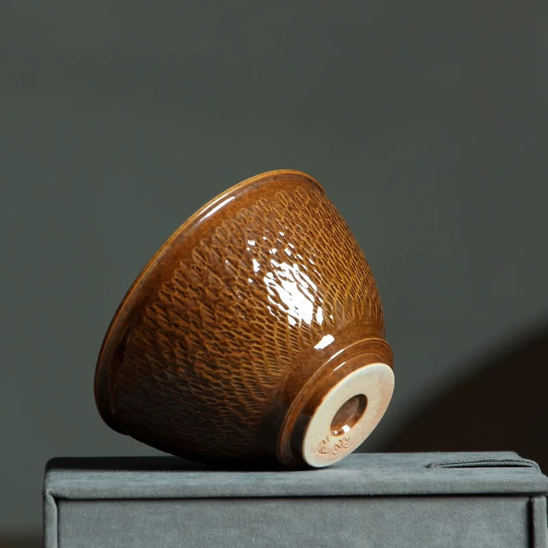 Authentic Longquan Celadon Tea Cup – Hand-Chiseled 'Dancing Blade' Ceramic for Tea Connoisseurs