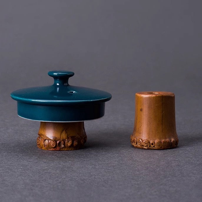 Aged Bamboo Tea Set – Natural Lid Stands & Cup Holders for Gongfu Ceremony one piece