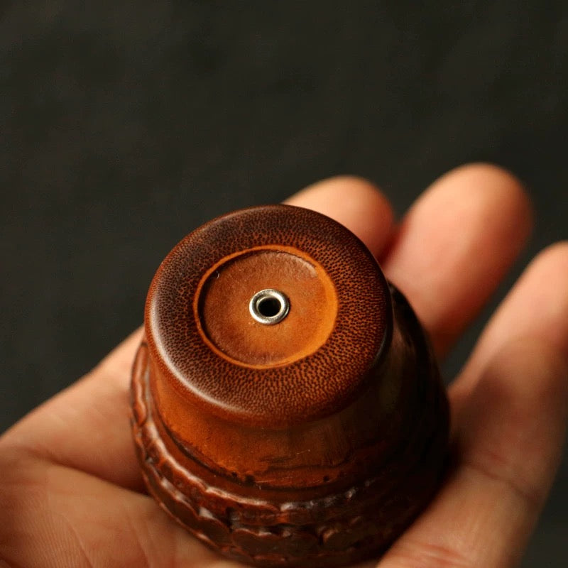 Premium Bamboo Incense Holder – Handmade Root-Wood Base with Natural Knot Holes incense stick holder . One piece