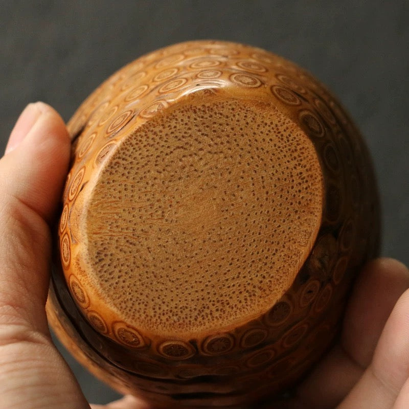 Premium Bamboo Tea Set – Handmade Aged Root Fairness Cup with Tea Pet Sculpture