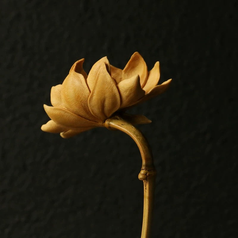 Handmade Lotus Bamboo Art – Solid Carved Decor for Zen Tea Spaces