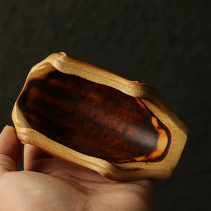 Aged Bamboo Tea Tools – Handcrafted Tortoise-Shell Pattern Scoop & Leaf Tray