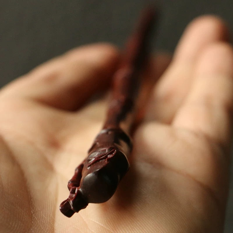 Handmade Rosewood Hairpin & Bamboo Tea Set – Chinese Classical Hair Accessory with Ceremonial Scoop