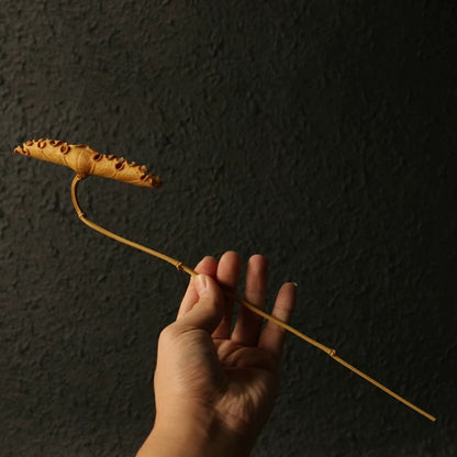 Handmade Bamboo Lotus Decor – Solid Carved Tea Room Centerpiece (Natural Aged Bamboo Art)