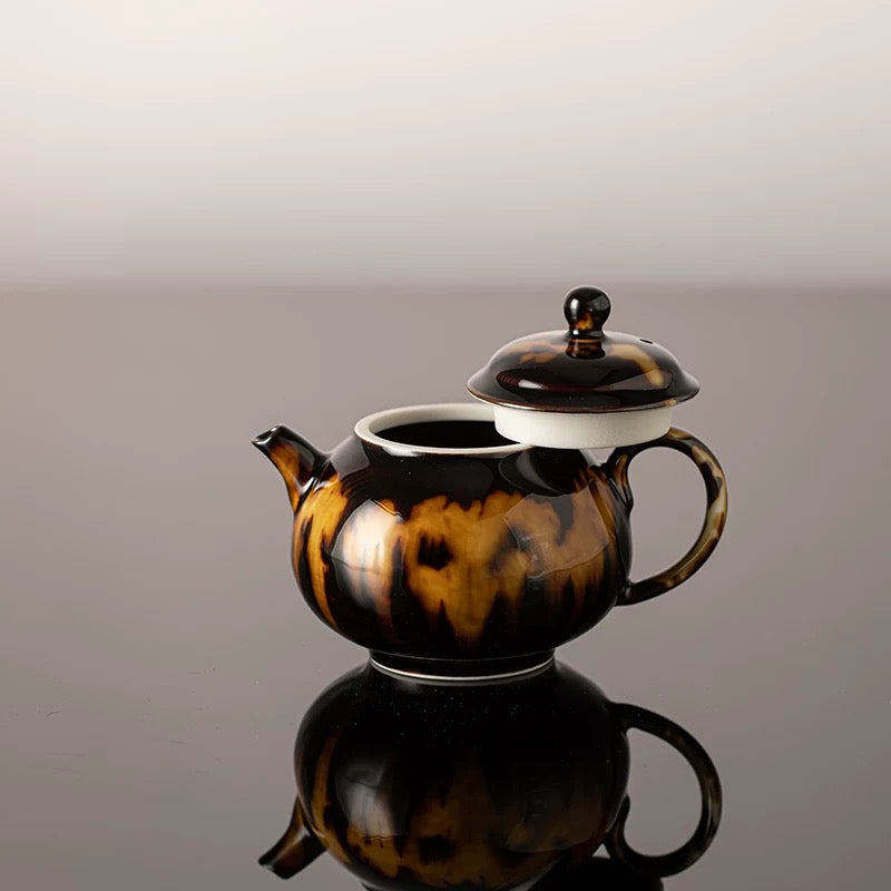 Premium Glazed Teapot – Vintage Tortoise-Shell Crystal Design (160ml Ceramic Gongfu Teaware)