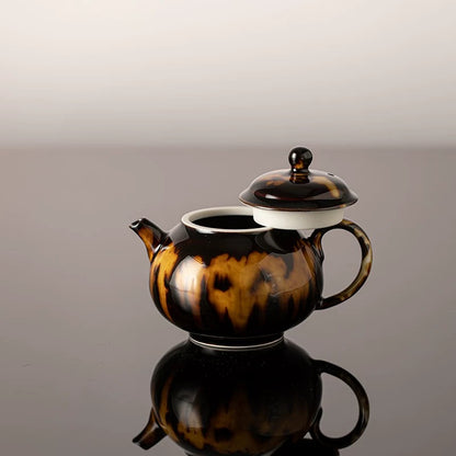 Premium Glazed Teapot – Vintage Tortoise-Shell Crystal Design (160ml Ceramic Gongfu Teaware)