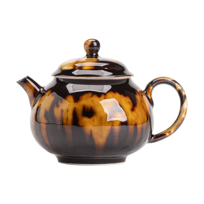 Premium Glazed Teapot – Vintage Tortoise-Shell Crystal Design (160ml Ceramic Gongfu Teaware)